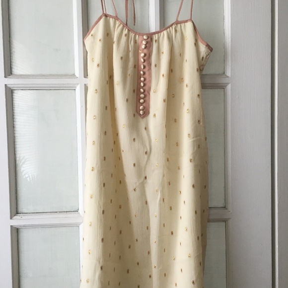 Lauren Moffatt Cream Pink and Gold Slip Dress - Picture 1 of 8